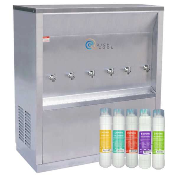 เครื่องทำน้ำเย็น 6 ก๊อก พร้อมเครื่องกรองน้ำ 5 ขั้นตอน UF รุ่น SPP-6PFI