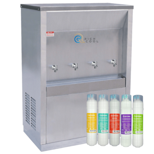 เครื่องทำน้ำเย็น 4 ก๊อก พร้อมเครื่องกรองน้ำ 5 ขั้นตอน UF รุ่น SPP-4PFI